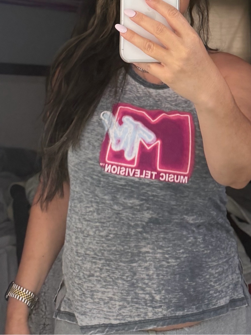 MTV Gray Tank with Hot Pink Logo